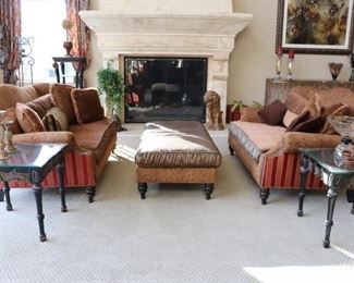 Mixed Leather & Luxury Fabric Sofas and Ottoman 
