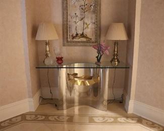 Postmodern Brass & Chrome Console Table 