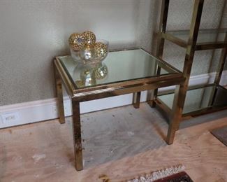 Hollywood  Regency Brass & Glass Side Table 