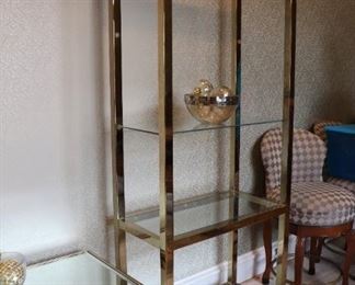 Hollywood  Regency Brass & Glass Étagère 