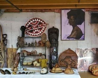 Many Authentic Hand Carved African Art Pieces, African Paintings, Ladies Dresses