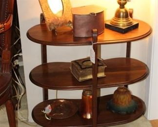 Vintage Tiered Table, Brass Box, Lamp, Shades