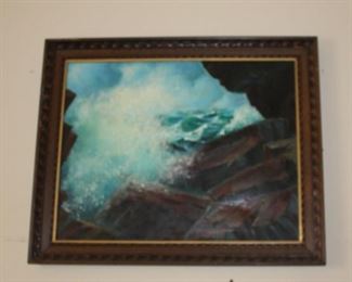 Water Rock Scene Oil Painting