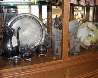 Glassware, Silver Gold Leaf Vintage Glasses