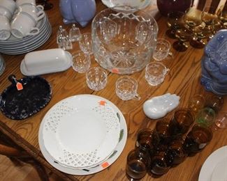 Punch Set, Plates, Amber Glasses