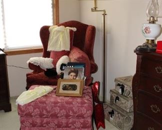Side Chair, Ottoman, Lamps, Bedroom Items
