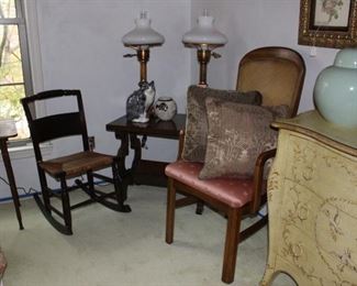 Side Table, Rocker, Chairs, Lamps