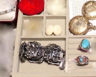 Diamond and Gold Bracelet, Sterling Silver Rings, Bracelet, Ivory Earrings, Pocket Watch Waltham, Gold 14 K Pocket Watch