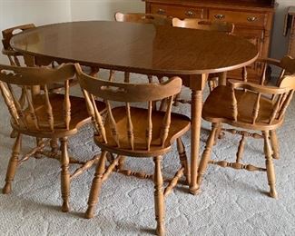 Vintage Young Republic Solid Maple Dining Table w Chairs, Hutch