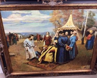 LOT #7- Decorative oil on canvas of medieval noblemen 48 inches by 36 inches with a 6 inch frame    $150.00