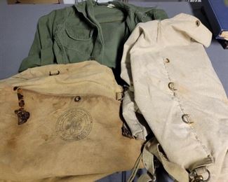 Military jacket and Boy Scout bags
