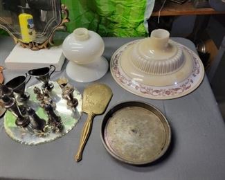 Silver-plated pieces and lamp glass shades