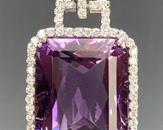 14k White Gold Pendant with Emerald Cut Amethyst - Lot 65