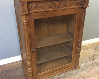 VINTAGE 4 SHELF GLASS DOOR CABINET