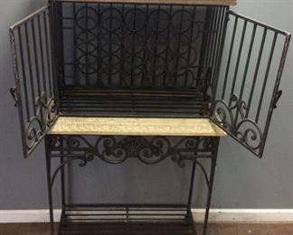 WROUGHT IRON WINE CABINET, 2 PIECE