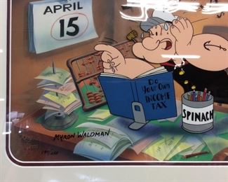 MYRON WALDMAN SIGNED ‘’WHO DOES YOUR TAXES POPEYE FRAMED PRINT