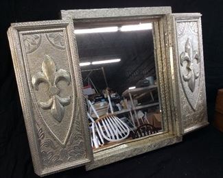 VINTAGE TIN COVERED DECORATIVE WALL MIRROR
