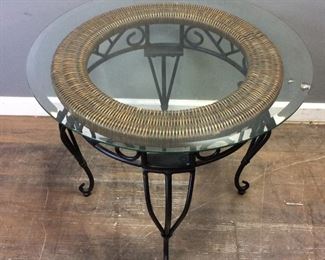 WROUGHT IRON ROUND GLASS TOP TABLE