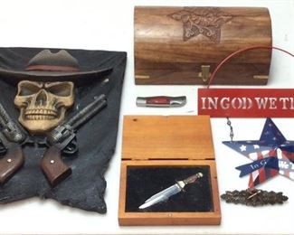 WOODEN LOCK BOX, WINDLASS KNIFE, NRA POC