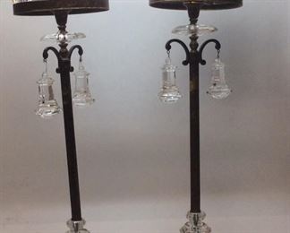 2 VINTAGE CRYSTAL BRASS LAMPS