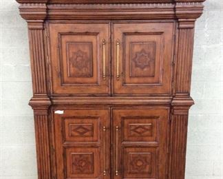 LARGE OAK WINE CELLAR CABINET, 2 PIECE