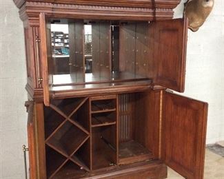 LARGE OAK WINE CELLAR CABINET, 2 PIECE