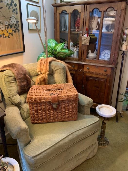 lovely swivel rocker, Jelly cabinet, marble top brass ashtrays, fox, Asian art, just some cool stuff!
