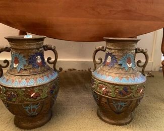 Brass and enamel vases, vintage