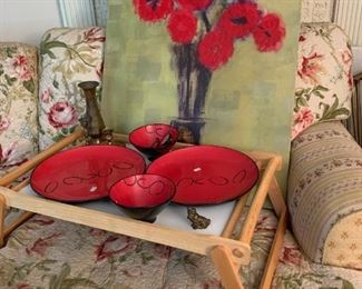 Ritzenhoff & Breker pieces on top of a lap tray.... lovely wall hanging too!~