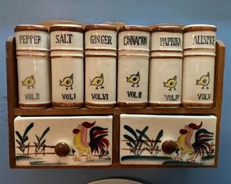 vintage ceramic rooster spice rack