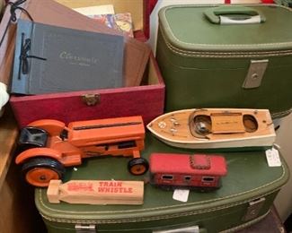 vintage toys, vintage luggage, vintage and vintage photo albums and just really cool stuff