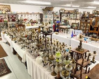 Over 500 composition oil lamps, chamber lamps,  hanging oil lamps, GWTW and more! 