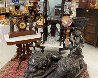 Antique Cast Bronze Lions, 1880's Ornate Etagere