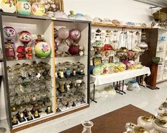 Some of the 500+ Antique Oil Lamps