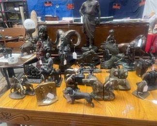 24 Bronze and Cast Iron statues bookends and figures