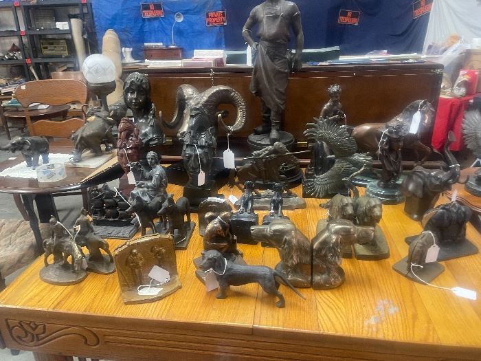 24 Bronze and Cast Iron statues bookends and figures