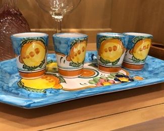 Hand painted in Italy lemon cello set