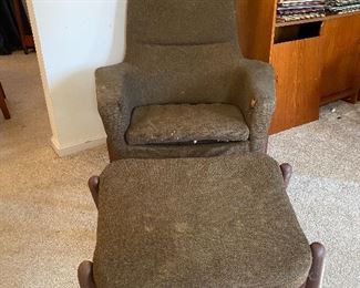 Mid century recliner with footstool