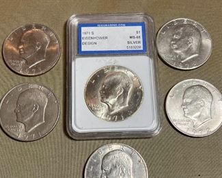 043 1971  1972 Eisenhower Silver Dollars