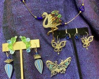 207 Sterling Butterfly Earrings, Czech Glass beaded necklace More