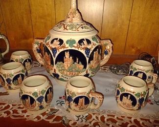 German stein Punch Bowl with 6 mugs.