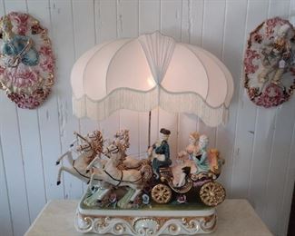 Capodimonte carriage lamp and Capodimonte wall plaques  
Hallmarks and signed