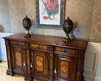 Theodore Alexander credenza with inlaid design