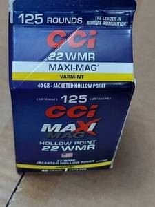125 Rounds CCi .22 WMR Maxi-Mag, 40 gr. Jacketed hollow point