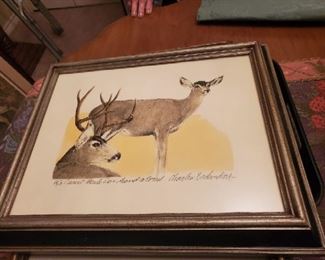 Desert Mule Deer lithograph - hand colored #ed 11/30 - signed Charles Beckendorf - $125