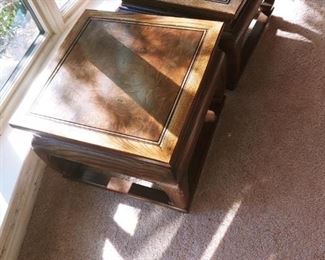 pair of Asian style Burl Walnut end tables 18" x 18" x 13" tall - $190 for pair 