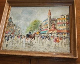 original watercolor painting Moulin Rouge Paris France - signed lower left corner - 12" x 15" frame 15" x 18" - $225