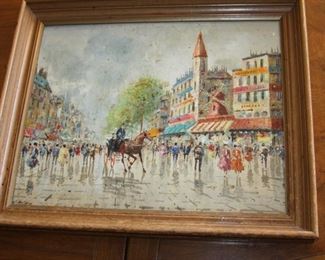 original watercolor painting Moulin Rouge Paris France - signed lower left corner - 12" x 15" frame 15" x 18" - $225