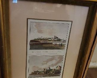 pair of late 18th Century framed engravings by Alex Hogg - Peele Castle Isle of Man Cumberland Weftmereland - $175