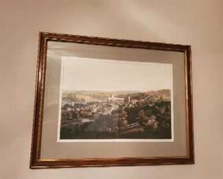 antique engraving - "The Town of Jedburgh" Scotland Drawn on the spot by I. Clark 1825 rosewood frame - $195